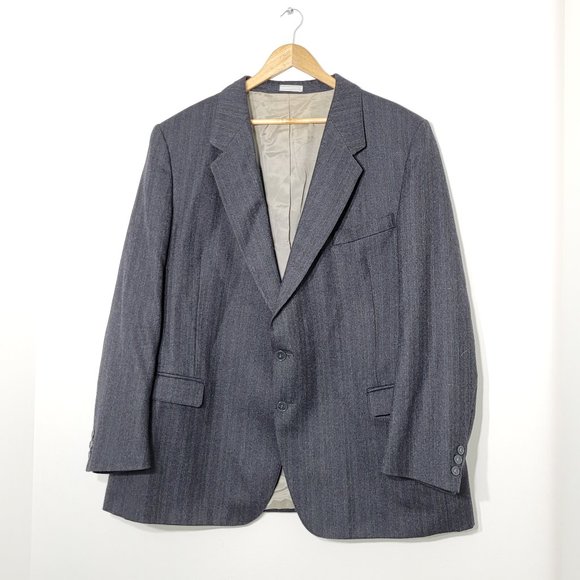 Vintage Mens Blazer Jacket Sport Coat Gray Pinstripe Pure Wool Lined Regular - Picture 1 of 12